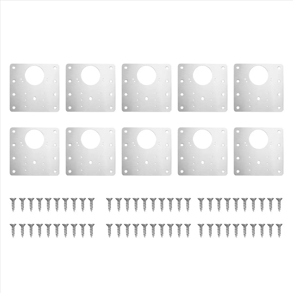 10Pcs Steel Cabinet Hinge Repair Plate Kit, Flat Fixing Braces with Mounting Holes, Cabinet Handles Replacement Hardware for Kitchen Cupboards, Wardrobes