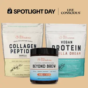 Live Conscious Vanilla Lover's Dream Bundle - NEW Vanilla Collagen, Beyond Brew Vanilla Latte & Vanilla Dream Vegan Protein - Daily Dream Wellness Bundle