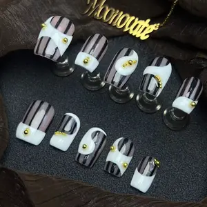 Moonovate | MODERN LADY 10pcs Handmade Press On Nails Square Nails REUSABLE 3D Gel Fake Nails Acrylic Press On Nails