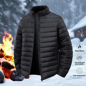 Men's Lightweight Foldable Outdoor Layer Long Sleeve Cotton Shirt Warm Thick Jacket Insulated Windproof Soft Comfortable for Running Travel & Everyday Breathable Bubble Fabric Solid Black Stretch heavyweight full-zip trendy warm
