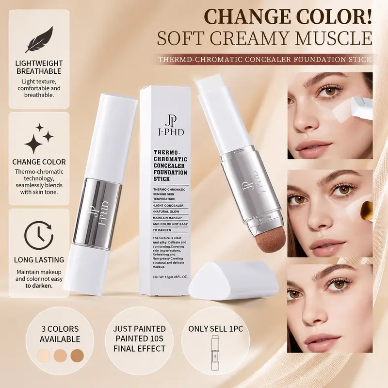 Dual-Ended Cover Cream Stick, 24h Long-Lasting Waterproof, Korean High Flawless Coverage Long Wear Foundation with Collagen, Flawless Natural Makeup, Concealer, Gift Idea