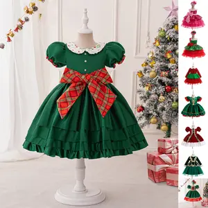 Long Sleeve Kids Clothes 118 Girl Red Green Christmas Dress Santa Claus Ball Gown Children Cosplay Costume Fancy Carnival Party Princess Frock 3-8Y