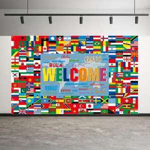World Flag Banner, International Country Flags Background Decoration, Brass Hook Eye, Hanging, Party Supplies, Sports Events, Bar, Club, Birthday, Classroom Decor, Wall