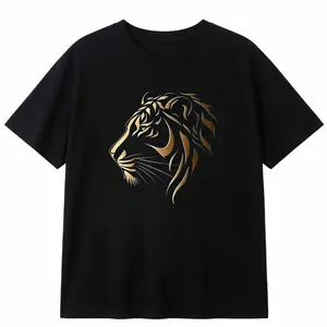 Retro Black Gold Tiger Men’s Tee - Thick Cotton Casual Short Sleeve, Oversized Fit, Unisex Summer Top for Men & Women|Streetwear Summer Outfit