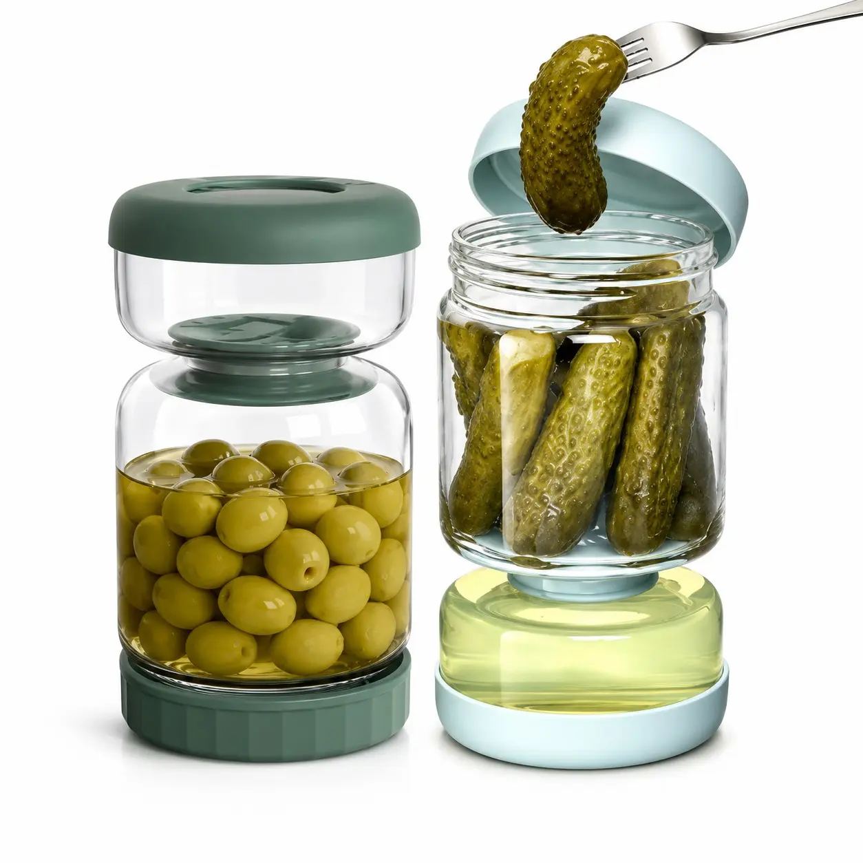 Glass Pickle Jar with Strainer, 34oz Leakproof Pickle Container, Hourglass Pickle Flip Jar with Airtight Lid, Olive Jar for Pickles, Olives, Jalapenos, Kimchi & Gherkins, Fridge Storage Container