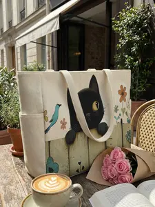 Cat Pattern 2D Printed Travel Bag, Large Capacity Storage Bag, Durable Multi-Pocket Design, Zipper Closure, Suitable for Work, Shopping, Picnic, Multifunctional Travel Duffels