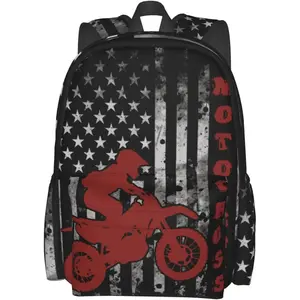 American Flag Motocross Backpack Laptop Backpacks Multipurpose Daypack For Men Women Travel Hiking