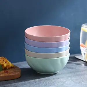 5pcs Plastic Bowl Set with Spiral Design, Durable Non-Breakable Cereal Bowls for Salad Milk Rice Pasta, Perfect for Camping & Outdoor Activities
