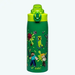 Zak Designs Sage Kids Insulated Stainless Steel Water Bottle with Flip-Up Lock to Prevent Spills
