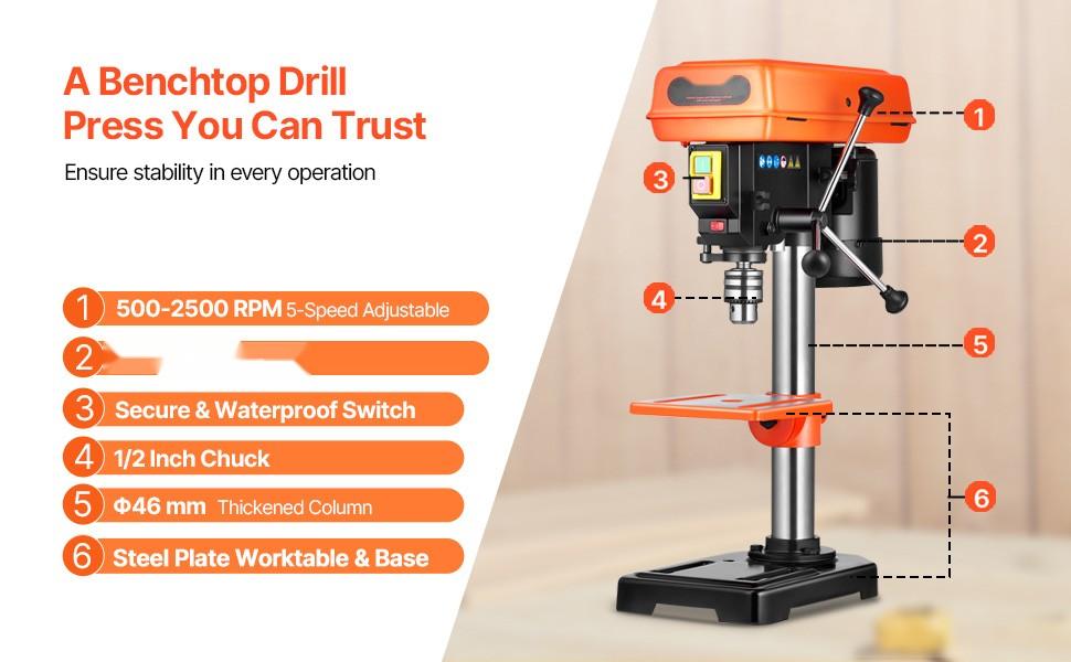 8-Inch Benchtop Drill Press Tabletop Drilling Machine with 750-3200 RPM Adjustable Speed, Precision Worktable, Variable Speed Control, Heavy Duty Bench Drill Press for Home Garage Workshop 8-Inch Benchtop Drill Press Tabletop Drilling Machine with 750-3200 RPM Adjustable Speed, Precision Worktable, Variable Speed Control, Heavy Duty Bench Drill Press for Home Garage Workshop