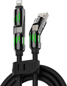 4-in-1 USB Charging Cable Multi Device Fast Charger with USB-C to USB-C USB-C to Lightning USB-A to USB-C USB-A to Lightning 240W Power Delivery 6.6Ft Black Travel Essential