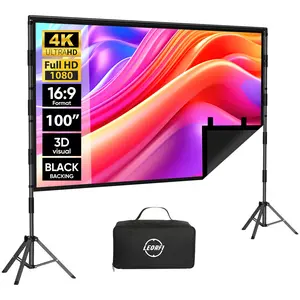 100 inch Projector Screen with Stand - LEORFI Outdoor Black Backing Projection Screen - Upgraded Movie Screen 16:9 4K HD - Wrinkle-Free Lightweight Movie Screen with Carry Bag for Backyard Night