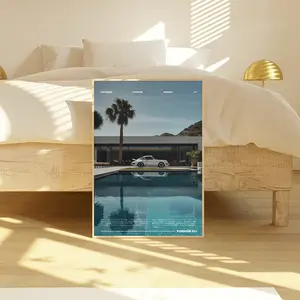 Porsche 911 by the Pool, Vintage Porsche Print, Porsche Wall Art, Vintage Car Poster Decor Ornaments Decoration Artistic