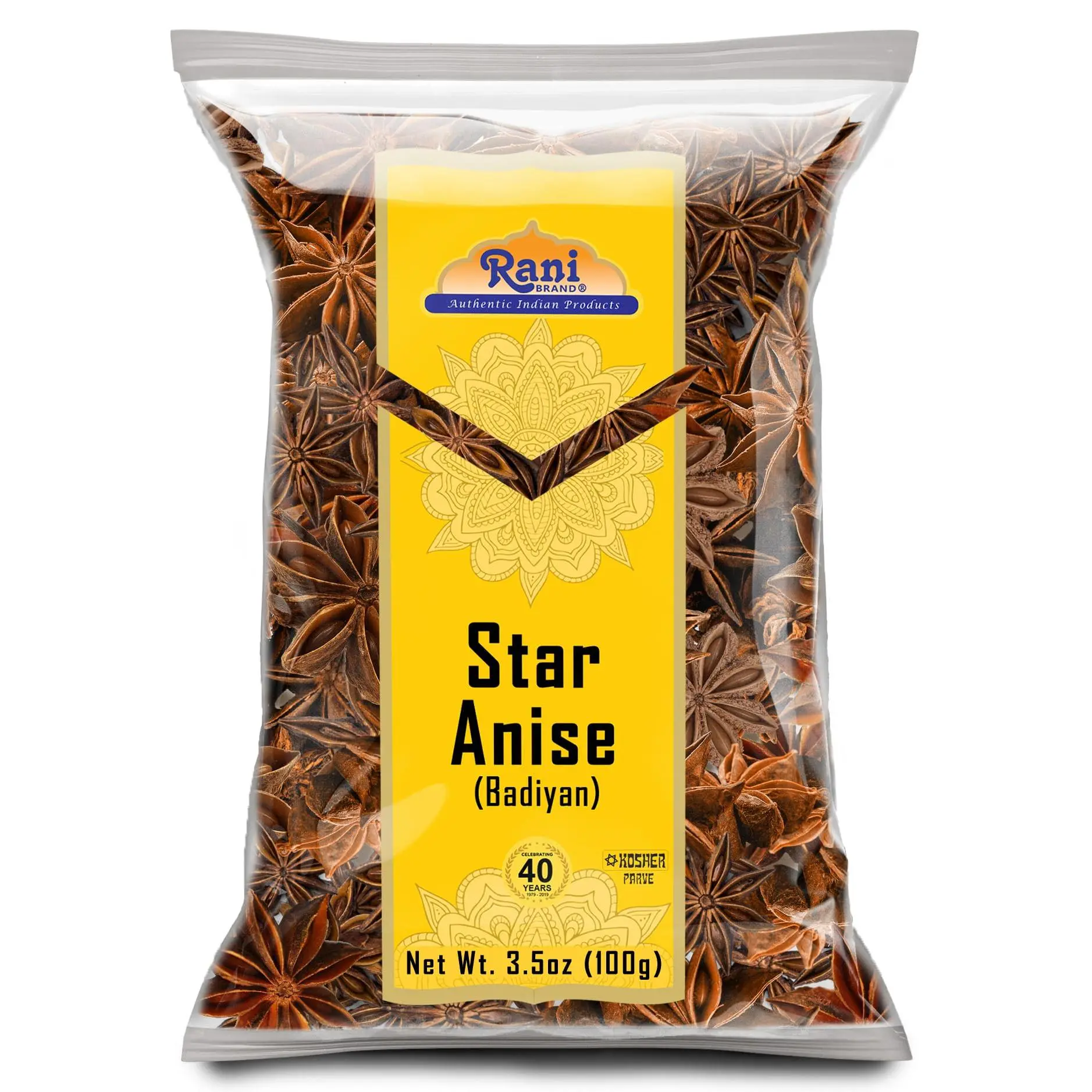 Rani Star Anise Seeds, Whole Pods (Badian Khatai) Spice 3.5oz (100g) ~ All Natural | Gluten Friendly | Kosher | Vegan | Whole Chinese Anise Star Sun Dried Spice, Anis Estrella / Illicium Verum, Widely Used for Baking, Drinks, Cooking, and Tea