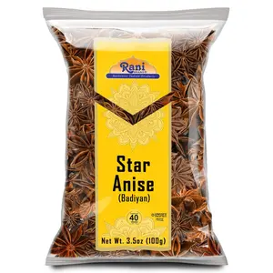 Rani Star Anise Seeds, Whole Pods (Badian Khatai) Spice 3.5oz (100g) ~ All Natural | Gluten Friendly | Kosher | Vegan | Whole Chinese Anise Star Sun Dried Spice, Anis Estrella / Illicium Verum, Widely Used for Baking, Drinks, Cooking, and Tea