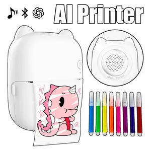 Mini Portable Label AI Printer, Kids Sticker Maker, Built-in ChatGPT Toy (with APP, Regular＆Adhesive Printing Paper, Type-C Cable and Watercolor Pen)