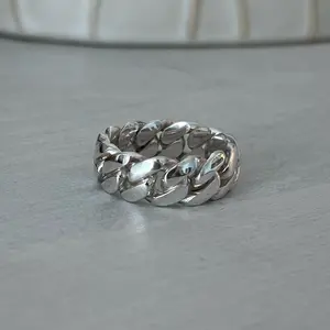 10mm Cuban link ring pure solid 999 silver