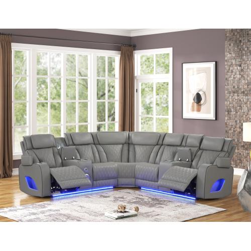 Niccae Fortuner Modern Style power recliner sectional with Bluetooth speaker and LED made with wood & metal, Massage Function Included -Black (NJ Inventory)
