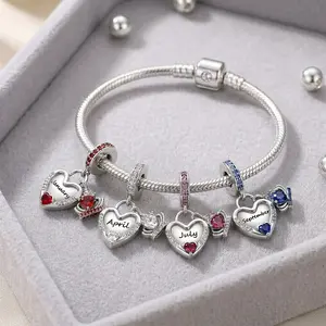 925 Silver-plated Months Birthstone Jewelry Charms, DIY Pendant with CZ Crown for Bracelet Necklace, Perfect Gift for Her