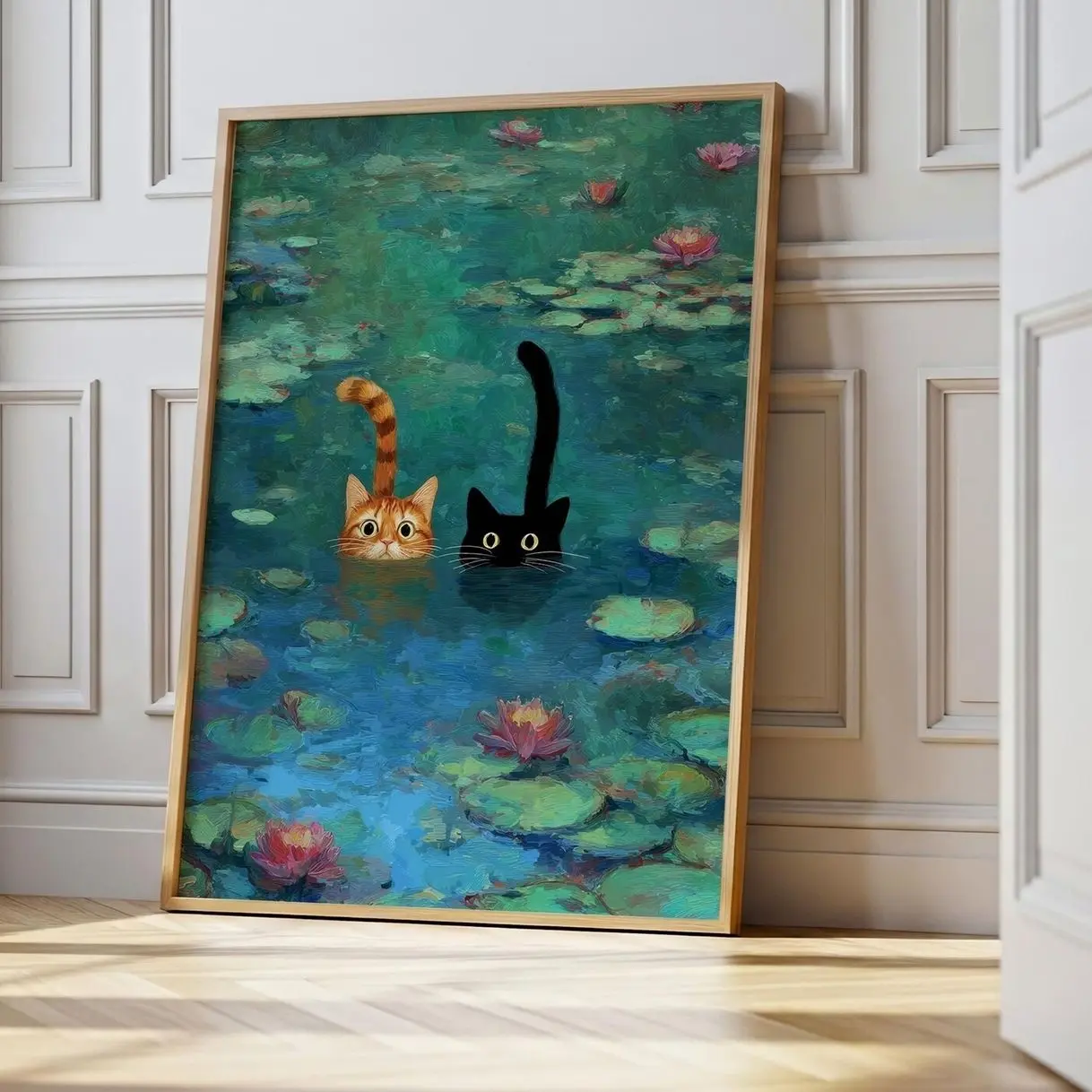 Monet Inspired Cat Wall Art Whimsical Impressionist Poster X