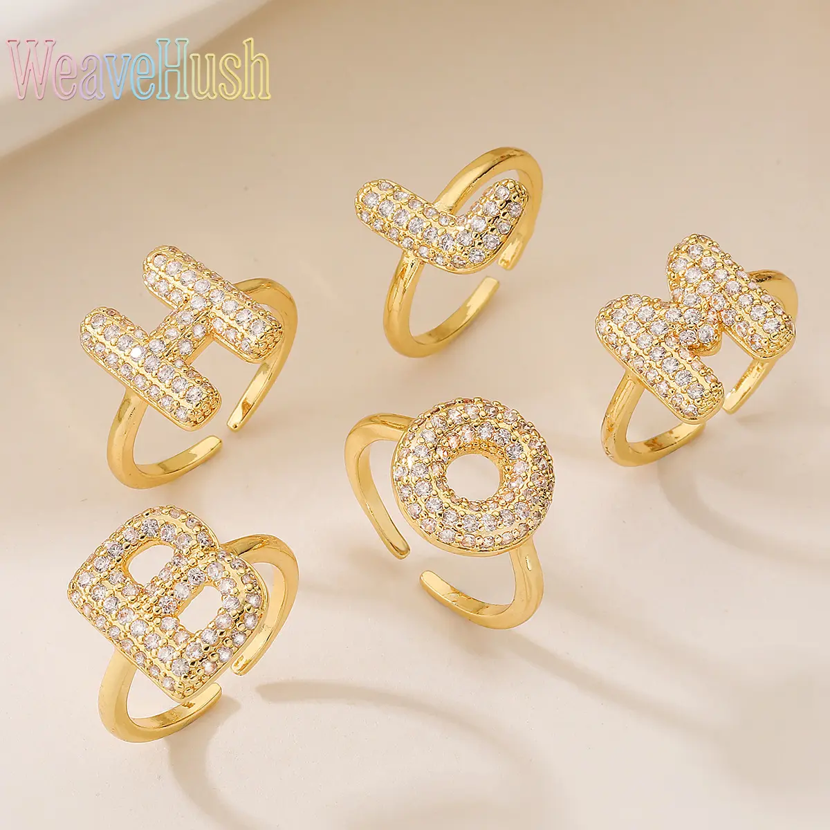 Hot‑Selling Women’s 18K Gold‑Plated Copper Zircon Letter Ring, Viral Niche Light‑Luxury 26 Alphabet Initial Ring, Dainty Versatile Personalized Statement Jewelry, Hypoallergenic Accessory for Daily Wear, Stackable Styling, Date Night & Trendy Gift‑Giving