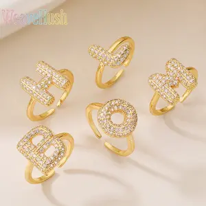 Hot‑Selling Women’s 18K Gold‑Plated Copper Zircon Letter Ring, Viral Niche Light‑Luxury 26 Alphabet Initial Ring, Dainty Versatile Personalized Statement Jewelry, Hypoallergenic Accessory for Daily Wear, Stackable Styling, Date Night & Trendy Gift‑Giving