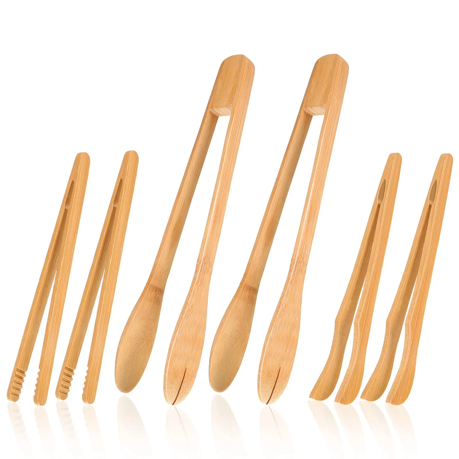 6PCS Wooden Kitchen Tongs Long Bamboo Kitchen Bamboo Toaster Cooking Tongs for Picking Up Cheese Bacon Toast Cake Fruits Bread
