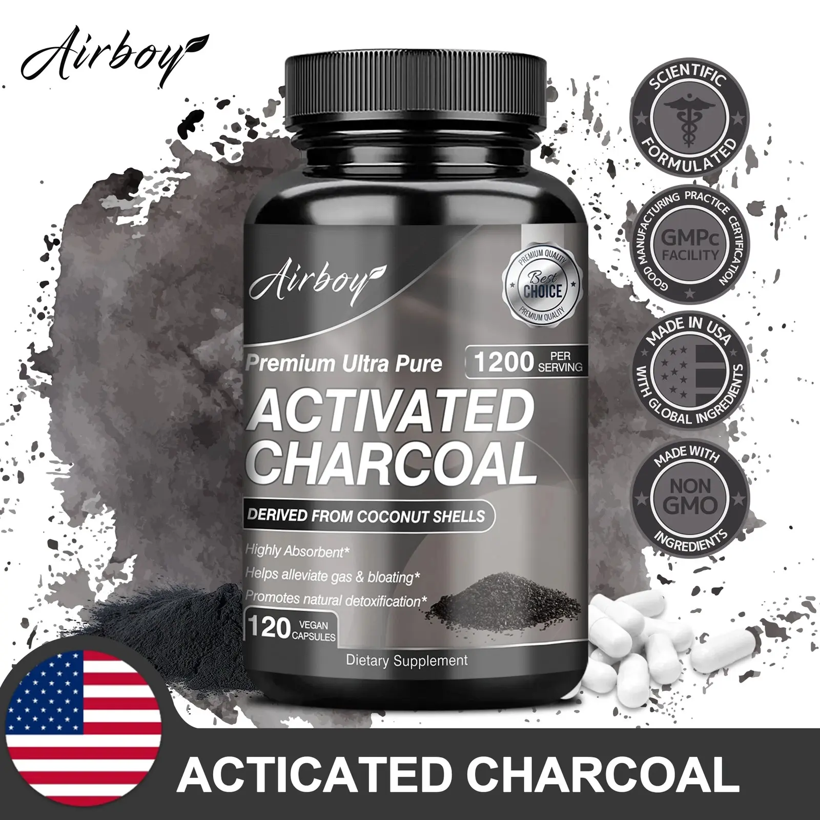 Organic Activated Charcoal Capsules 1200mg