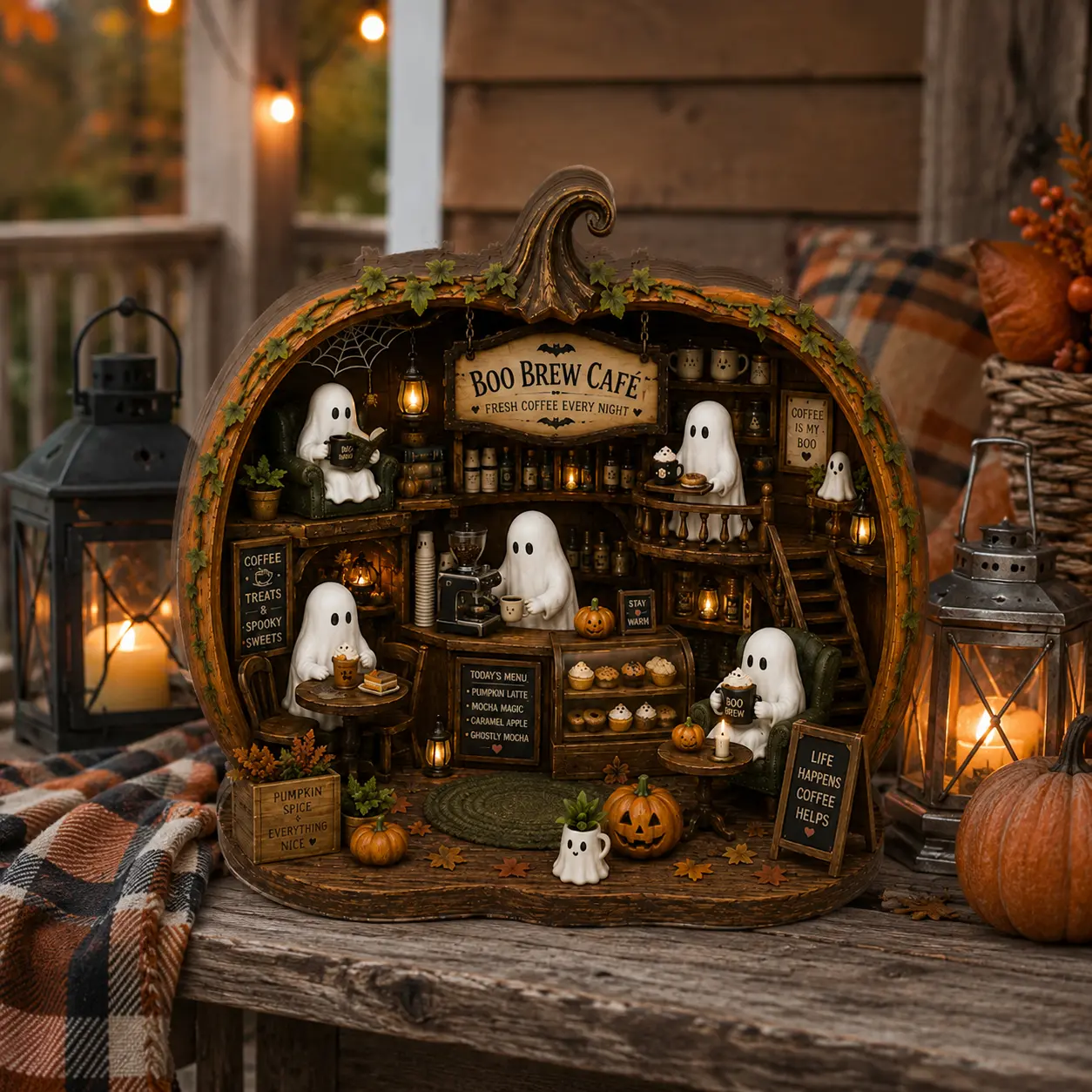 Ghost Coffee Shop Wooden Block, Boo Brew Cafe Shelf Sitter, Cute Spooky Coffee Bar Sign, Pumpkin Spice Halloween Decor, Halloween Decor 2026, Booklover Gift Idea, Fall Decor 2026