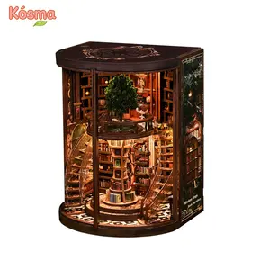 【Wisdom Tree Book Repository】DIY Kit for Adults Wooden Book Nook Builds Tiny House Home Vintage Abstract Renaissance Style DIY Hut Hand-Assembled Toy House ,Gift【Wisdom Tree Book Repository】