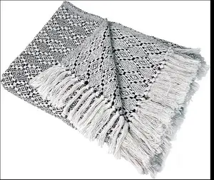 All Season Throw Blanket – Hand Loomed Woven Cotton with Fringe swaddle blanket