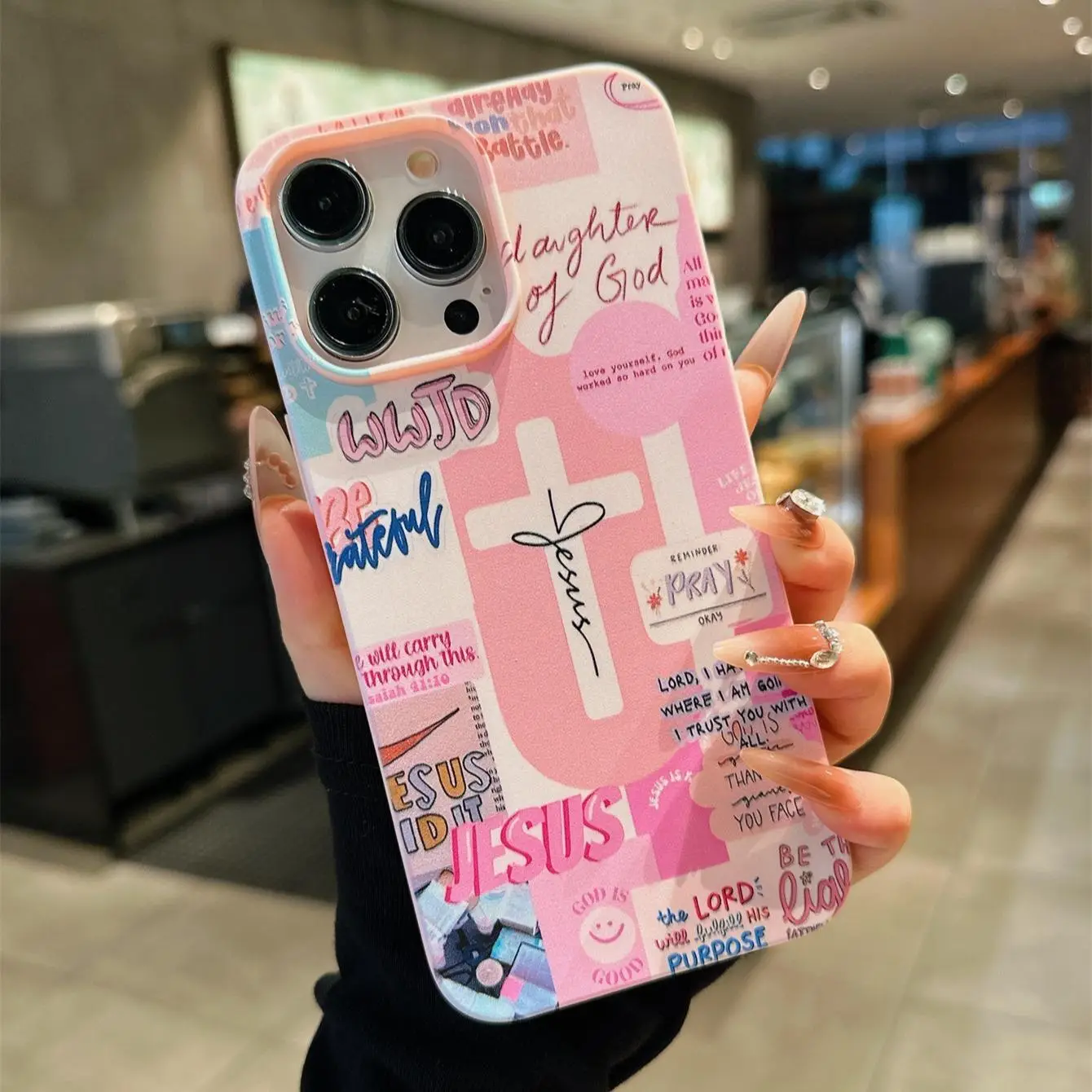 Cross & Letter Pattern Phone Case, 1 Count Full Body Shockproof Phone Protective Cover, Fashion Phone Accessories for iPhone 16 15 14 13 12 11 Series,