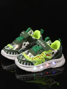Boys' Dinosaur Glow Sneakers PU Material Soft Comfortable Sole All-Season Wear Casual School Style Trendy Footwear Casual Low Top Casual Trainer Shoes