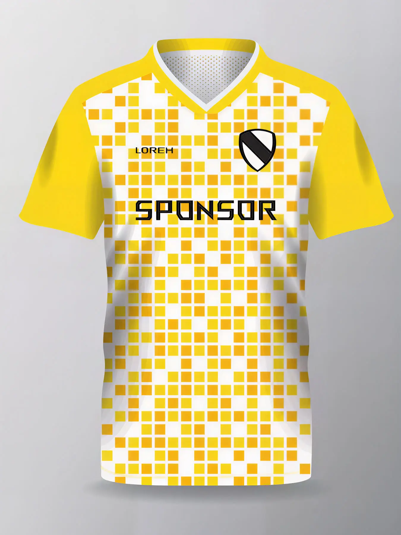 Personalized Square Pattern Team Football Uniform - Quick-drying and breathable competition outfit - Yellow and white contrasting team football uniform, team club training jersey, Soccer Shirt