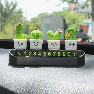 Cactus Design Decorative Craft Set, Temporary Parking Number Plate, Moving Car Phone Sign, Creative Letter Design, 4 Pieces