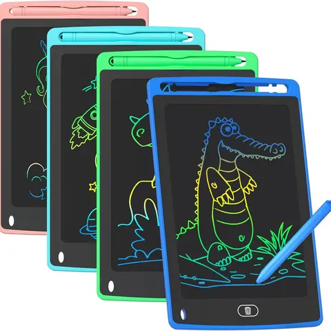 Kids 4-Pack 8.5in Silent Colorful LCD Writing Practice Tablet - 1-sec Erase, Travel-Ready Doodle Tool, Educational Toy for Ages 3-8, Gifts for Draw/Write/Spell, Learn, Play