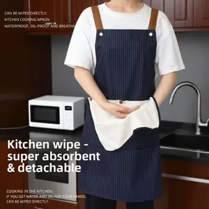 1 Piece Cotton Apron for Cooking, Home Kitchen Anti-Dirty Cross-Belt Waistcoat, Oil-Resistant Long Sleeve Breathable