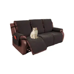 Waterproof Recliner Sofa Cover Set, Non-Slip 3-Seat Split Design with Shoulder Straps, Washable Chocolate Color, Suitable for Kids & Pets