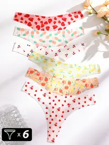 6-Piece Set of Printed Seamless Women's Underwear, Comfortable Soft Fabric with No Visible Lines, Ideal for Everyday Wear, Seamless Undergarment