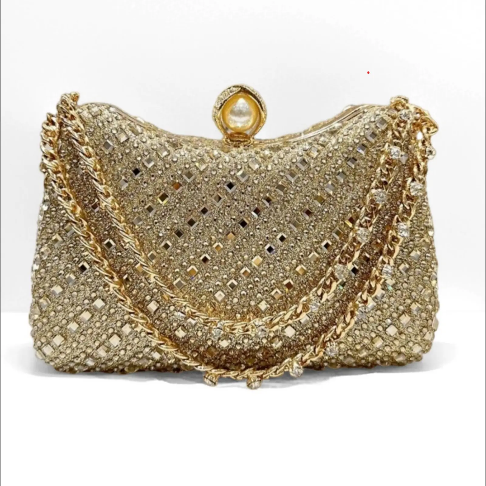 Luxury Shiny Gold Rhinestone Ladies Evening Bag, Bridal Clutch, Party Purse, Diamond Elegant Handbag, Perfect for Party, Wedding, Prom, Dinner Banquet