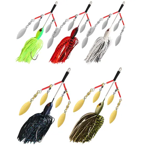 Bombrooster 5-Piece Freshwater Bass Fishing Gear Set - Spinner Bait, Jigs, Chatter Bait Combo with Strong Hooks, Durable Head, Multi-Rotor Flash Action, Realistic 3D Eyes, Flash+Sound Trigger, Attract & Agitate, Complex Presentation, Durable Performance
