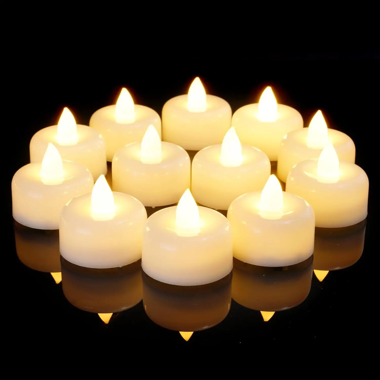 Flameless LED Tea Lights - 12/24/50/100/150-Pack Battery-Operated Compact Cluster Flip-the-Switch Fake Tealights for Home Decor, Wedding (12-Pack), Cluster Candle Lights, Compact Candle Lights