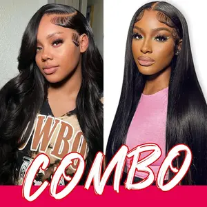 [Combo Sale 30"&30"] Buy 1 Get 2 Wig" 22Inch 13X4 Body Wave Lace Frontal Wigs + 13X4 22Inch Body Wave 4/27 Human Hair Hair Pre Plucked HD Transparent Lace Front Human Hair Wigs 180% Density