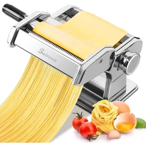Sailnovo Pasta Maker Machine, 180 Roller Pasta Maker, 9 Adjustable Thickness Settings 2-In-1 Noodles Maker with Rollers and Cutter, Perfect for Spaghetti, Fettuccini, Lasagna or Dumpling Skin Silver Sailnovo