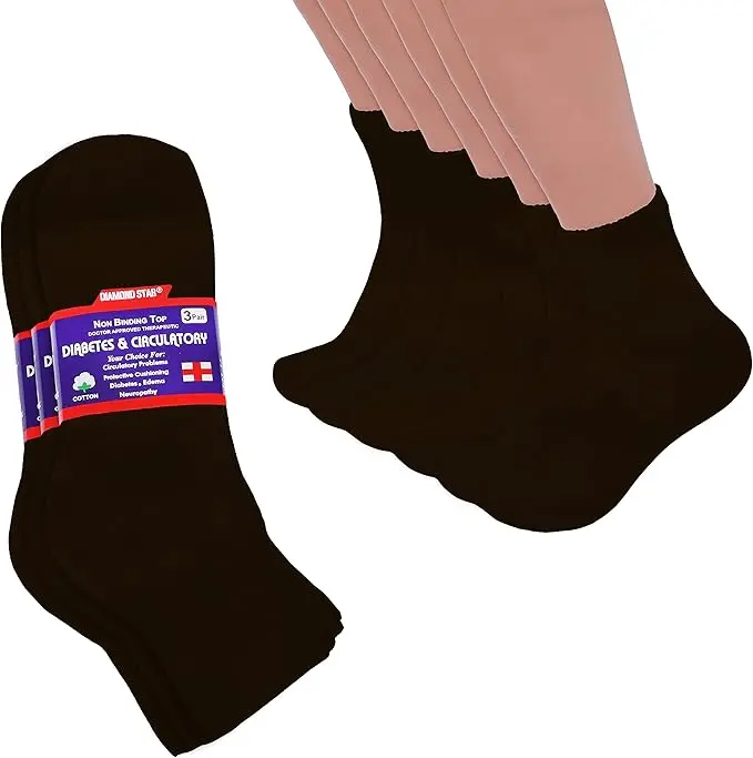 DIAMOND STAR Men's Diabetic Ankle Socks - Non-Binding, Doctor-Approved, Cushioned Stretch Plain Cotton Quarter Socks, Natural Activewear for Day Wear, 3-Pack, Size 9-11, Brown Loose Fit