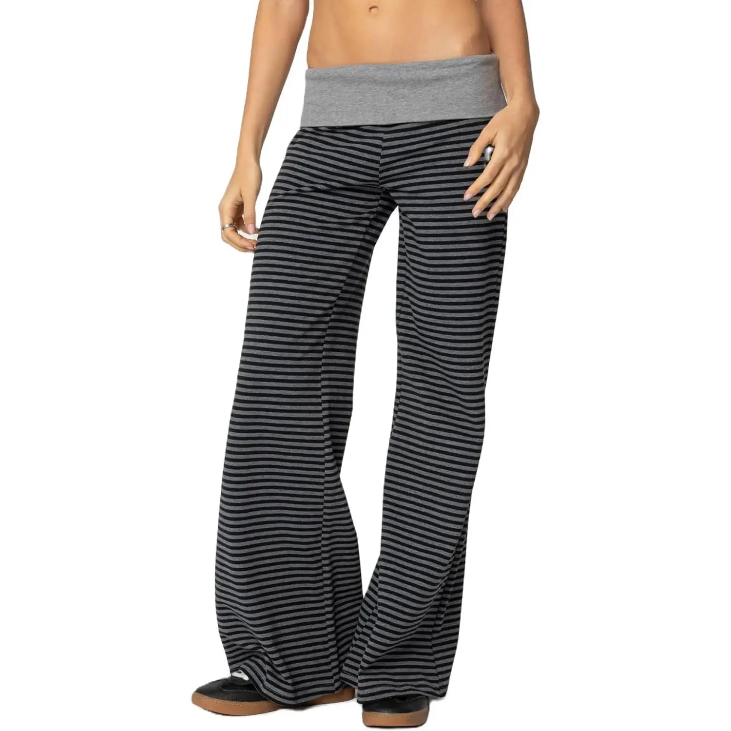 Women Fold Over Yoga Pants Low Rise Wide Leg Sweatpants Color Block Flare Leggings Y2k Foldover Lounge Workout 2025