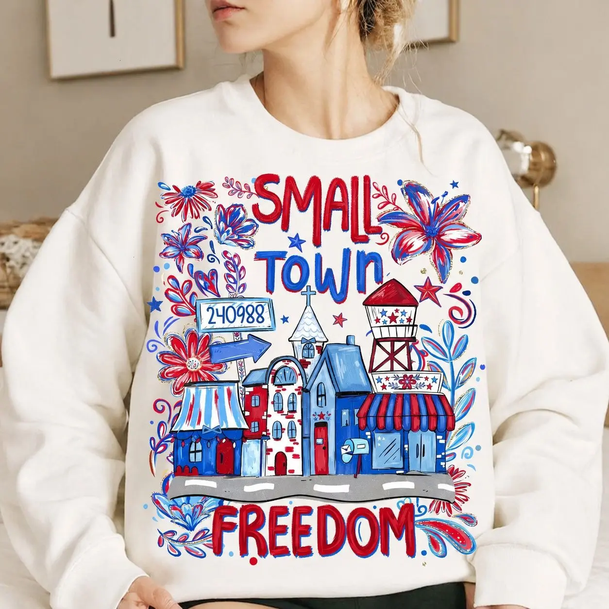 [Sale off up to 65%][Free Ship] Small Town Freedom USA Sweatshirt, Patriotic Memorial Day, 4th of July Summer Stars Clipart, American Independence Day