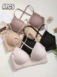 4-Pack Women's Jelly Bras, Comfortable Wireless Support, Seamless Non-Wired Design, Daily Wear Everyday, Anti-Drop Sleeping Bra for Maximum Comfort