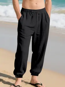 Men's Linen Jogger Pants, Breathable Lightweight Fabric, Drawstring Waistband, Cuffed Design, Suitable for Beach Vacation, Daily Casual Summer Clothing