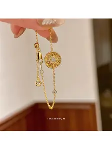 Adjustable Sun Starburst Bracelet, 14K Gold Plated Roman Holiday Style Chain, 16+3cm Length Fits Most Women, Hypoallergenic Stackable Jewelry